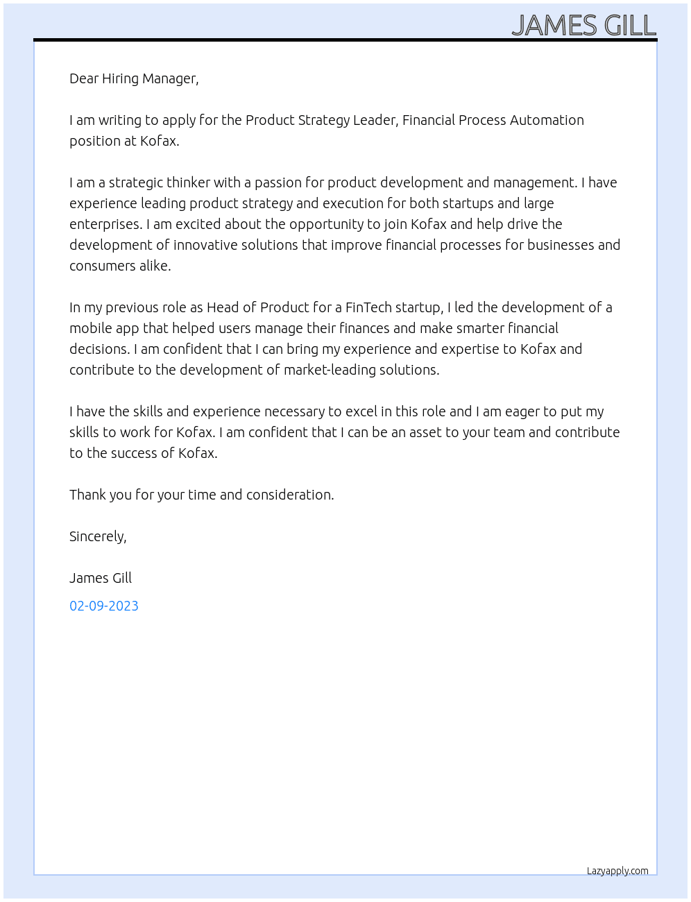 Product Strategy Leader, Financial Process Automation At Kofax  Cover Letter