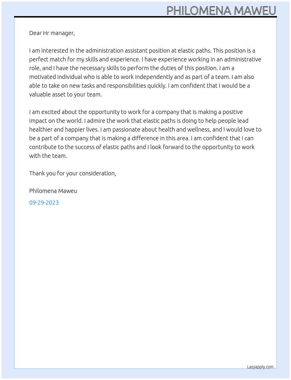 administration assistant At elastic paths Cover Letter