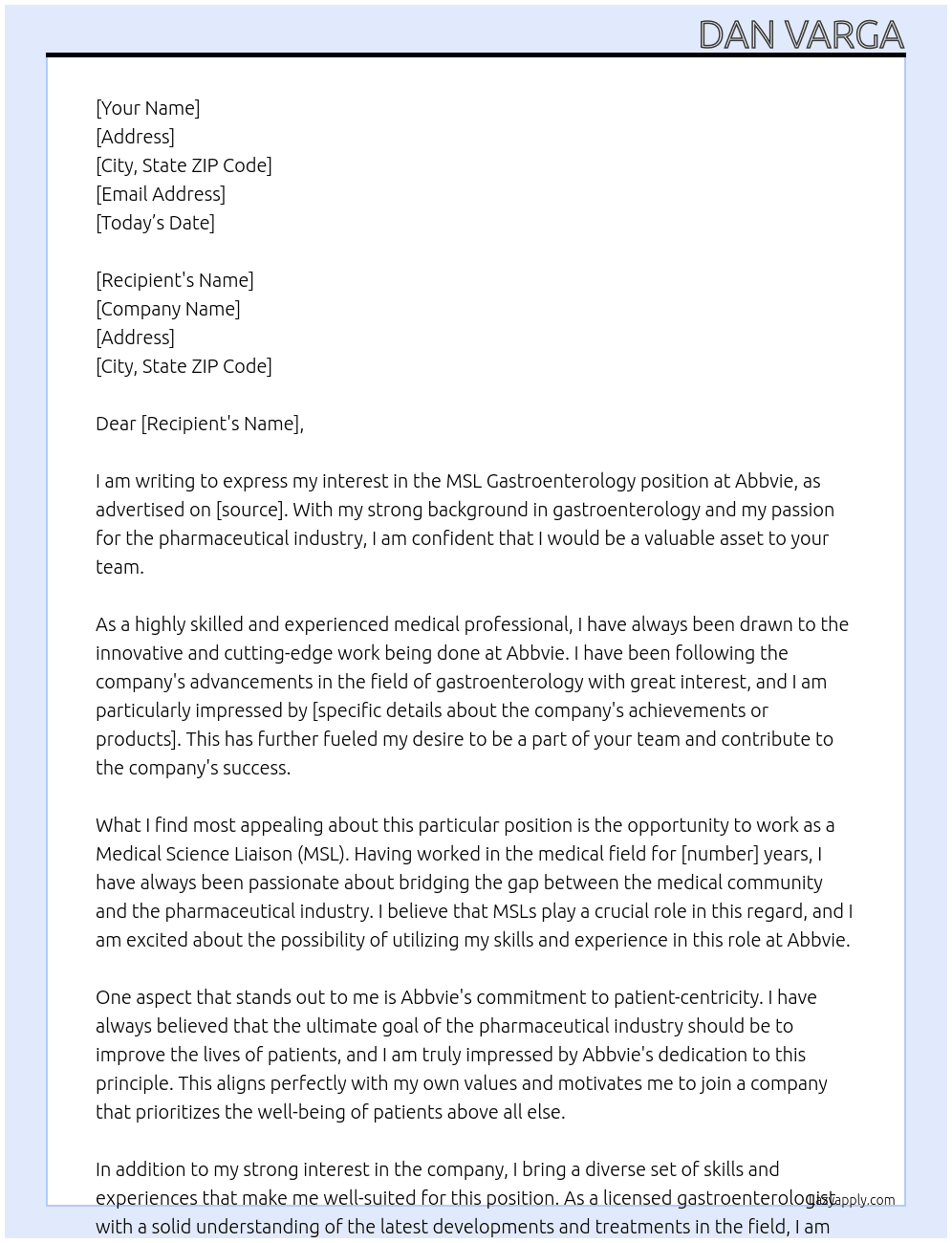 MSL Gatroenterology At Abbvie Cover Letter