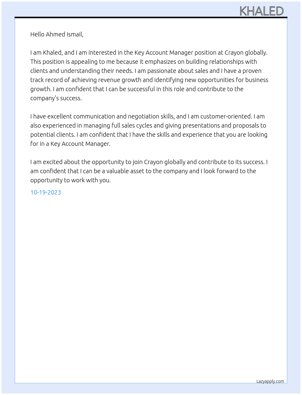Key Account Manager At Crayon globally  Cover Letter