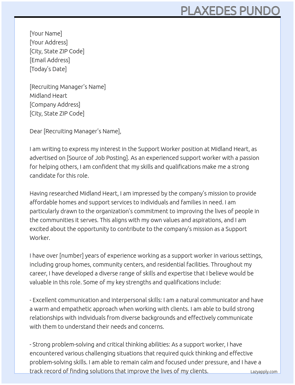 Support Worker At Midland Heart Cover Letter