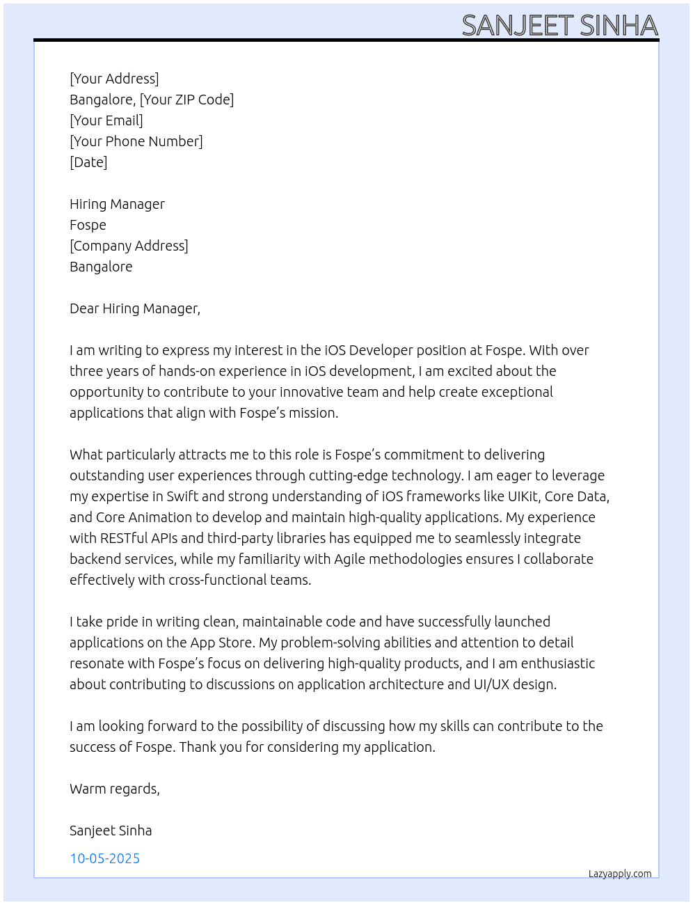 Cover letter for ios developer - LazyApply