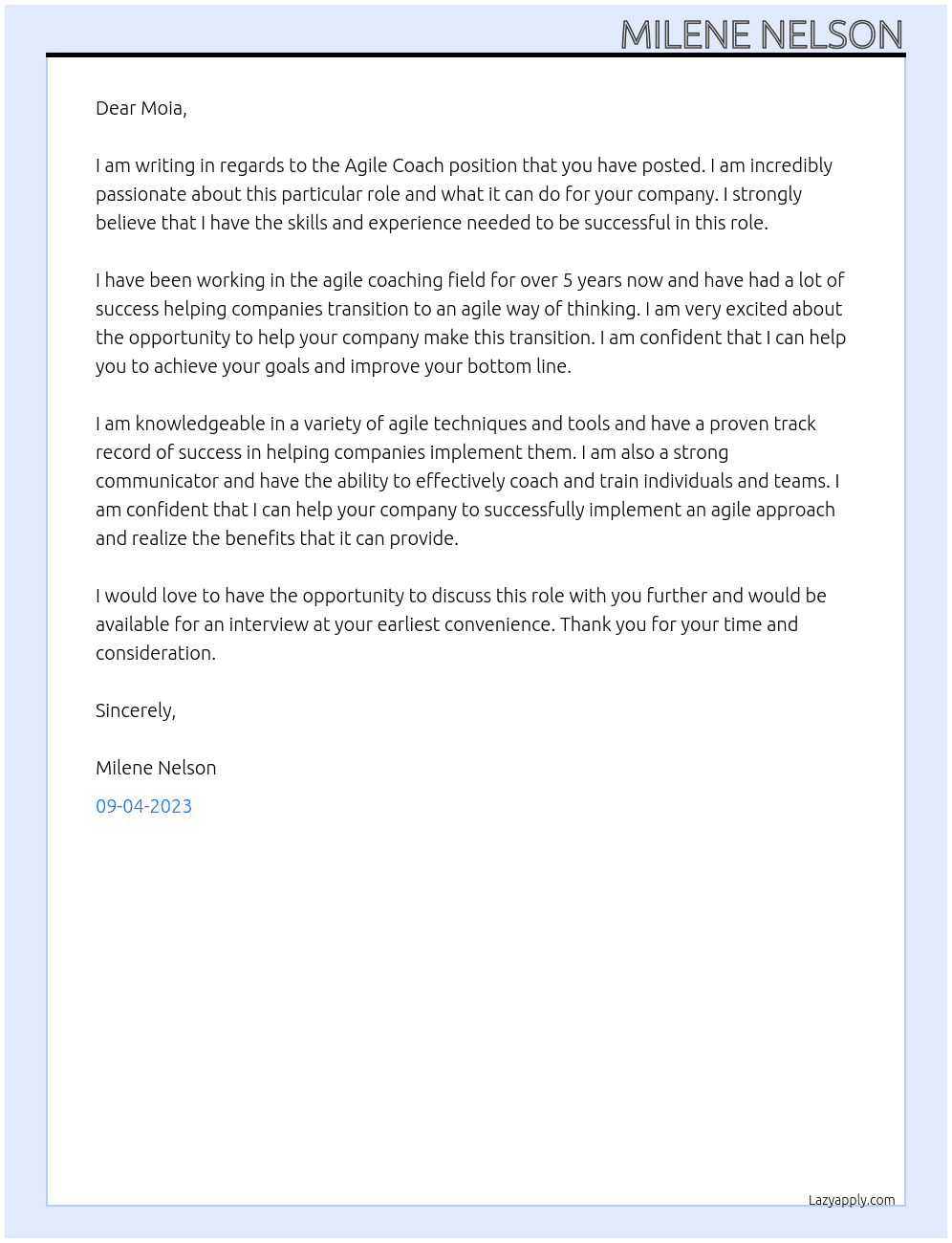 Agile Coach At Moia Cover Letter