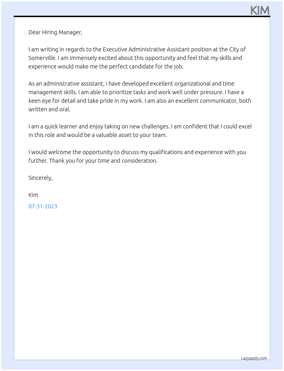 Executive Administrative Assistant At City of Somerville Cover Letter