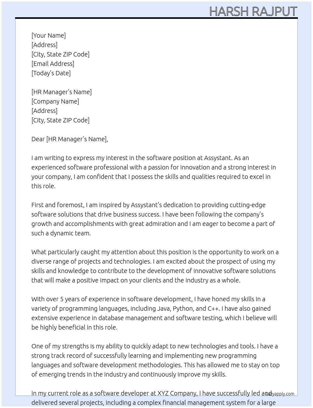 software At Assystant Cover Letter