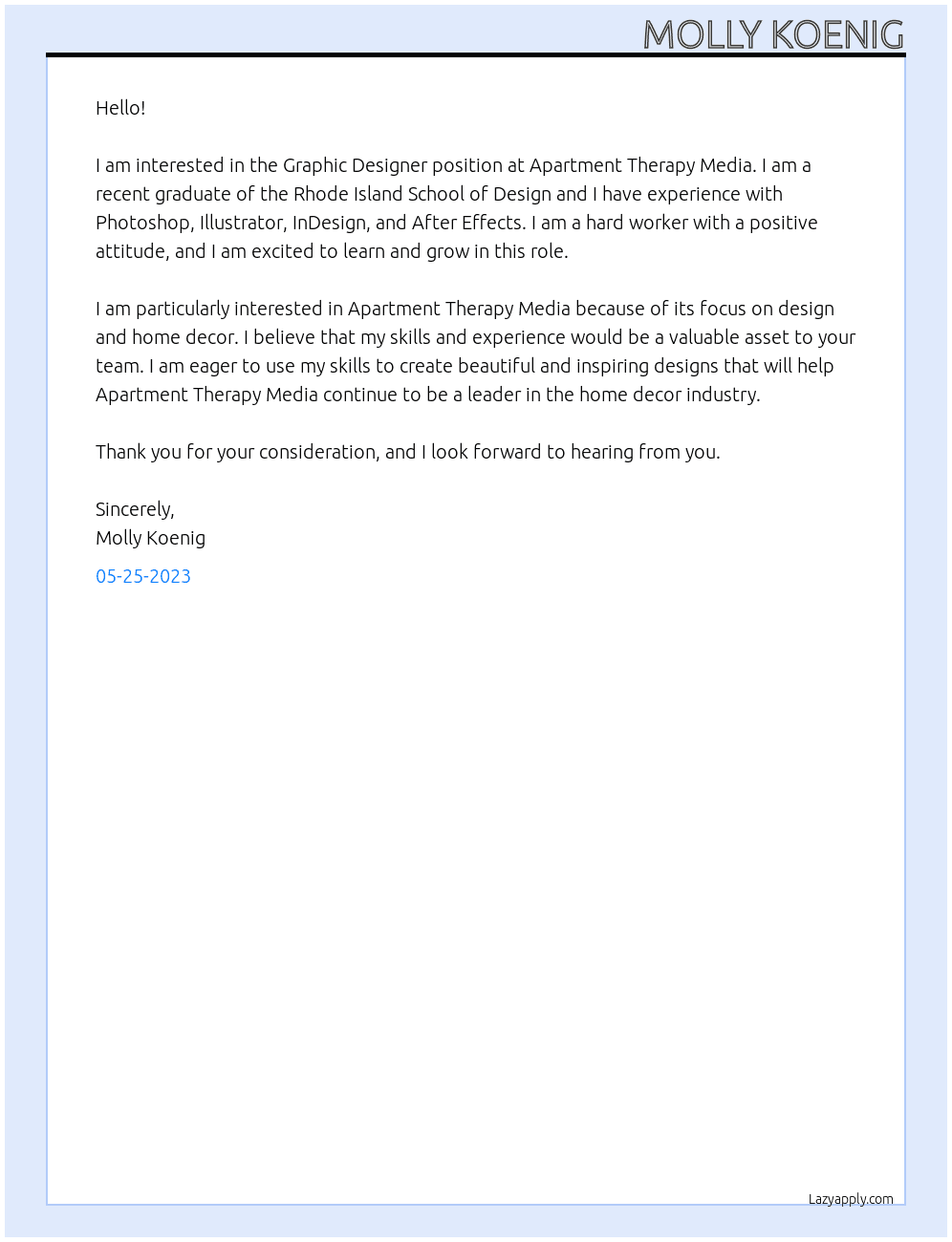 Graphic Designer At Apartment Therapy Media Cover Letter