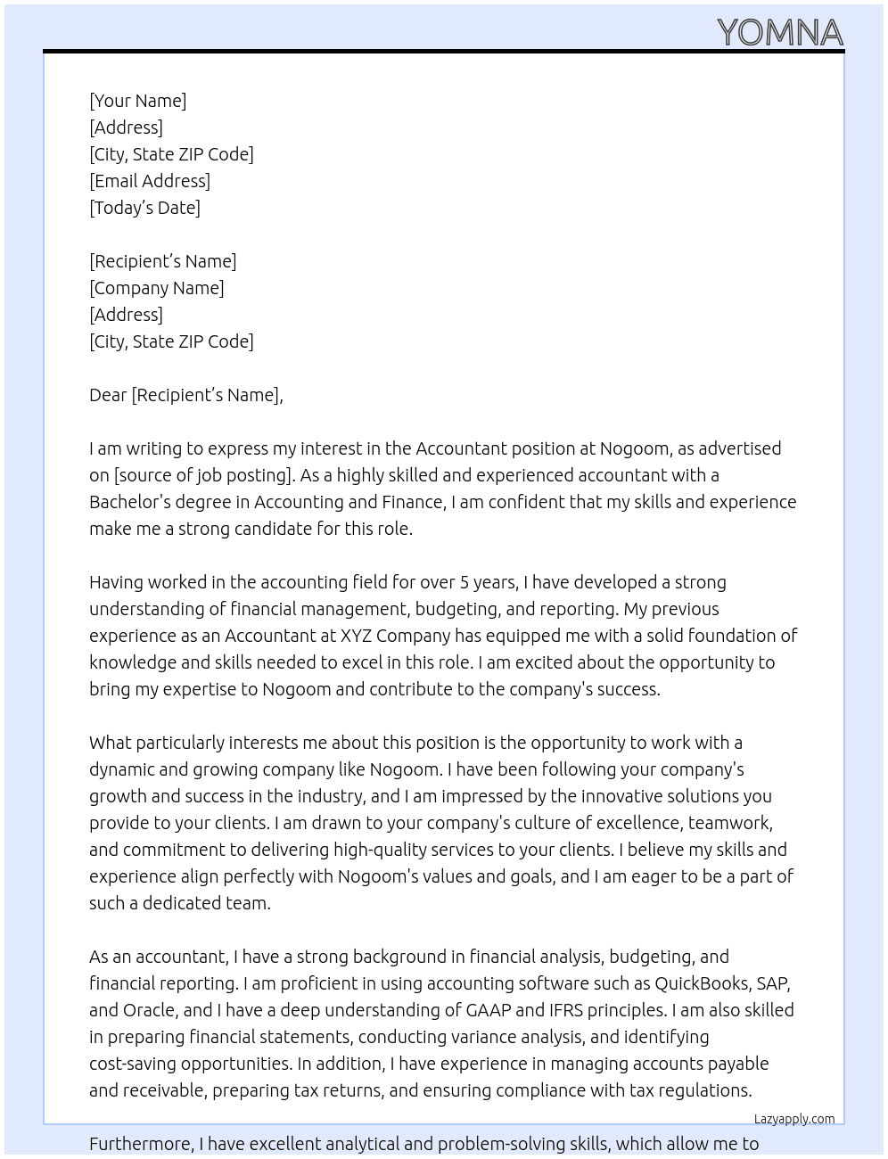 Accountant At nogoom Cover Letter