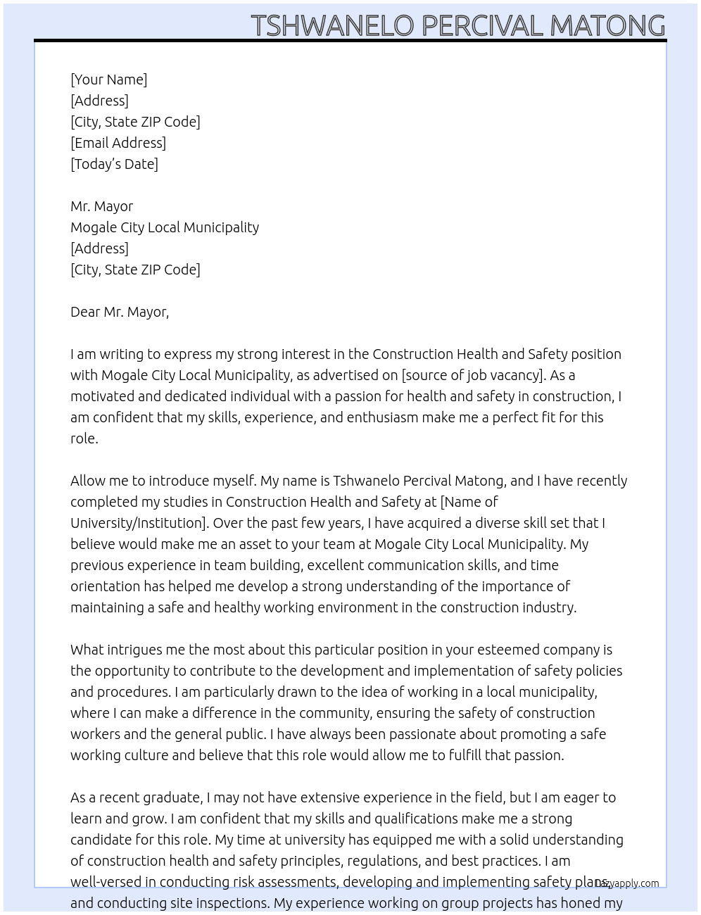 Cover letter for construction health and safety - LazyApply
