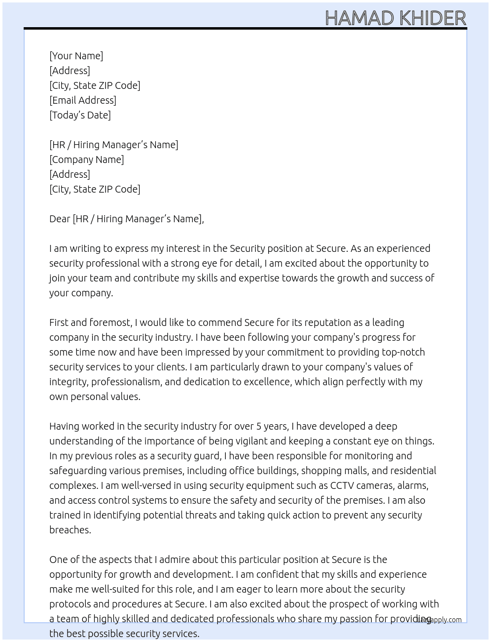 Securety At Secure Cover Letter