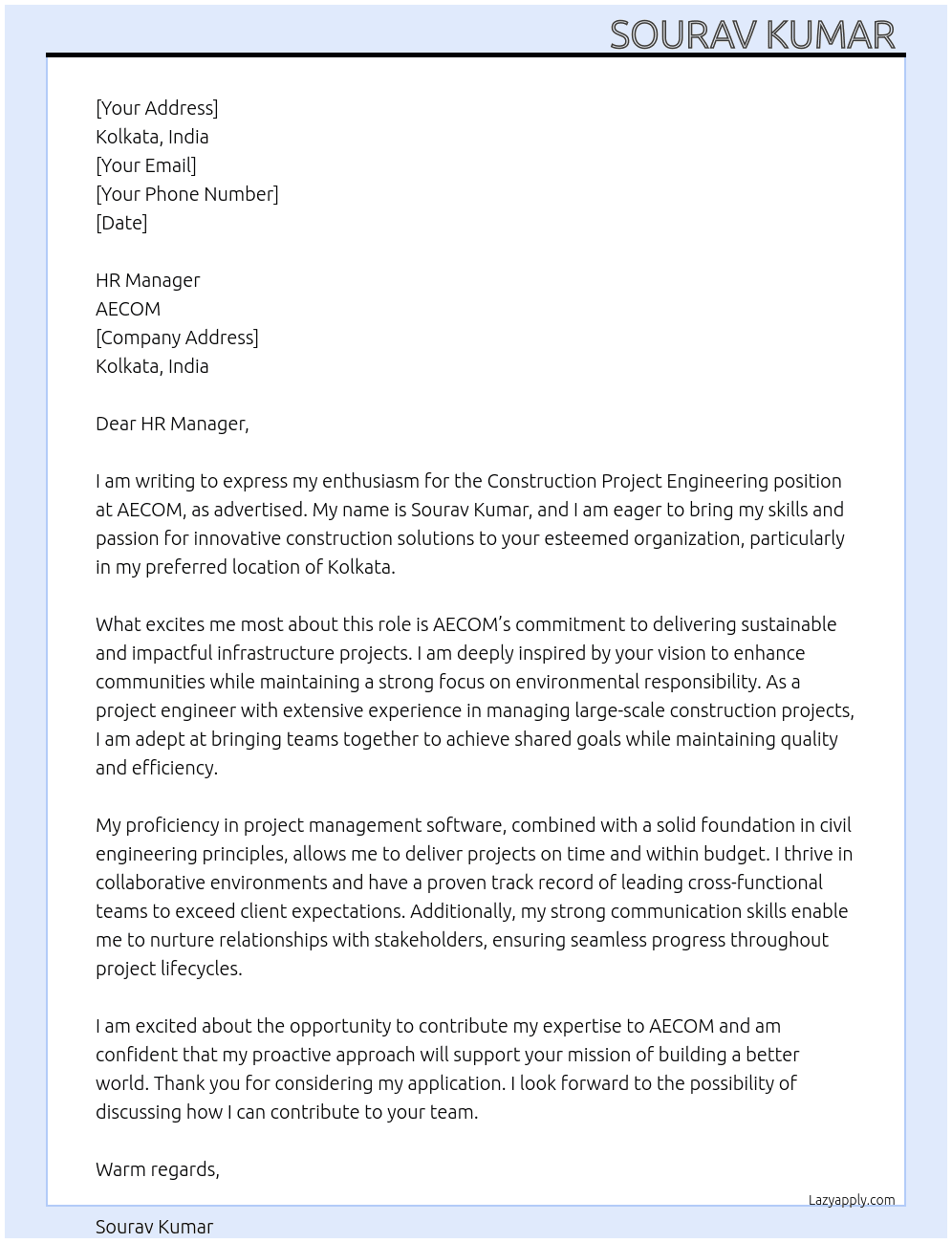 Cover letter for construction project engineering - LazyApply