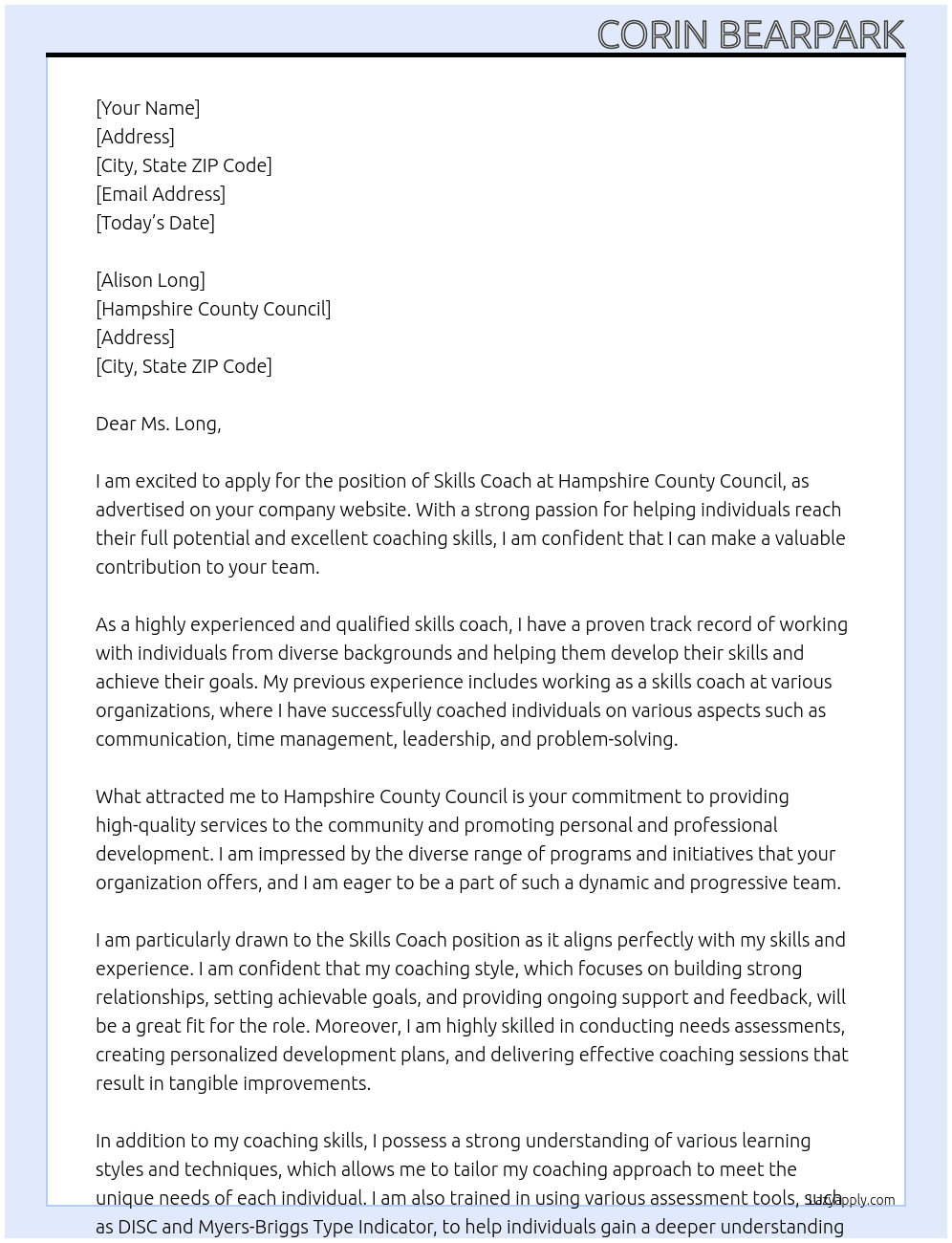 Skills Coach At Hampshire County Council Cover Letter