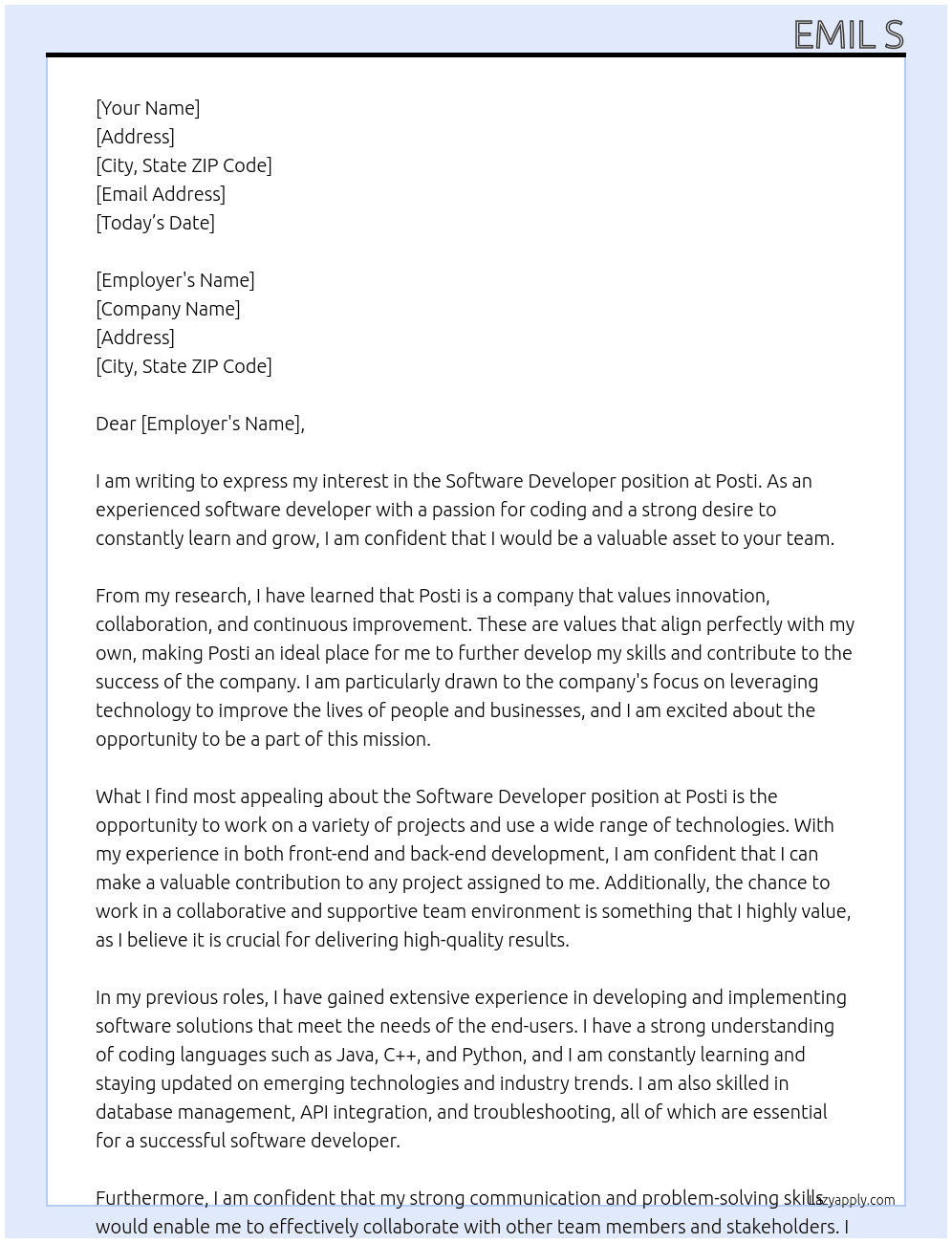 Software Developer At Posti Cover Letter