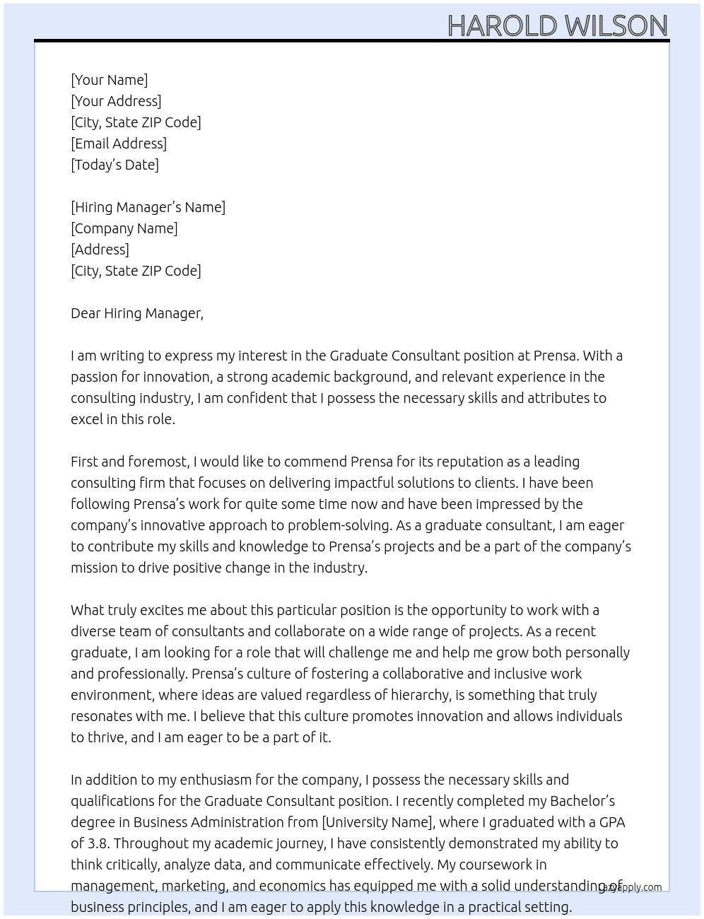 graduate consultant At prensa Cover Letter