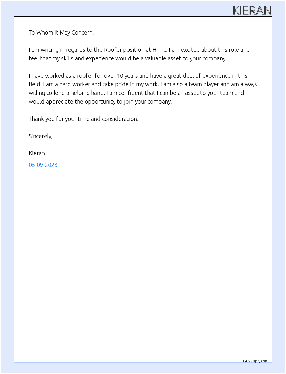 Roofer  At Hmrc Cover Letter