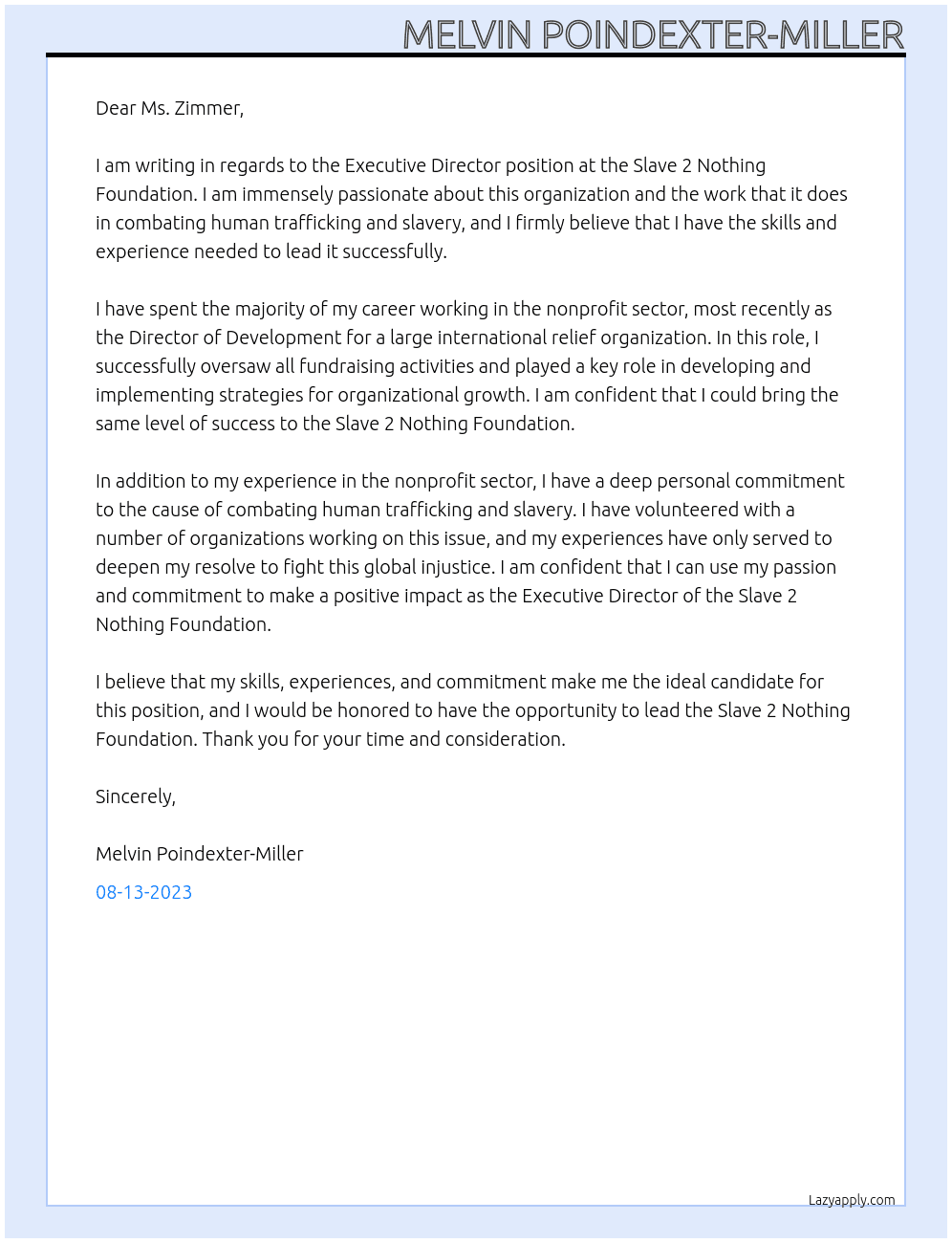 Executive Director At Slave 2 Nothing Foundation Cover Letter