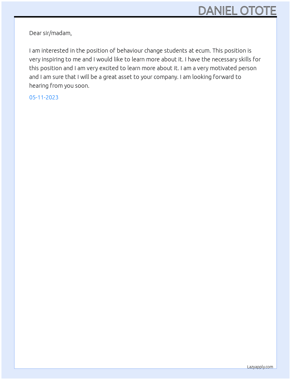 behaviour change students At ecum Cover Letter