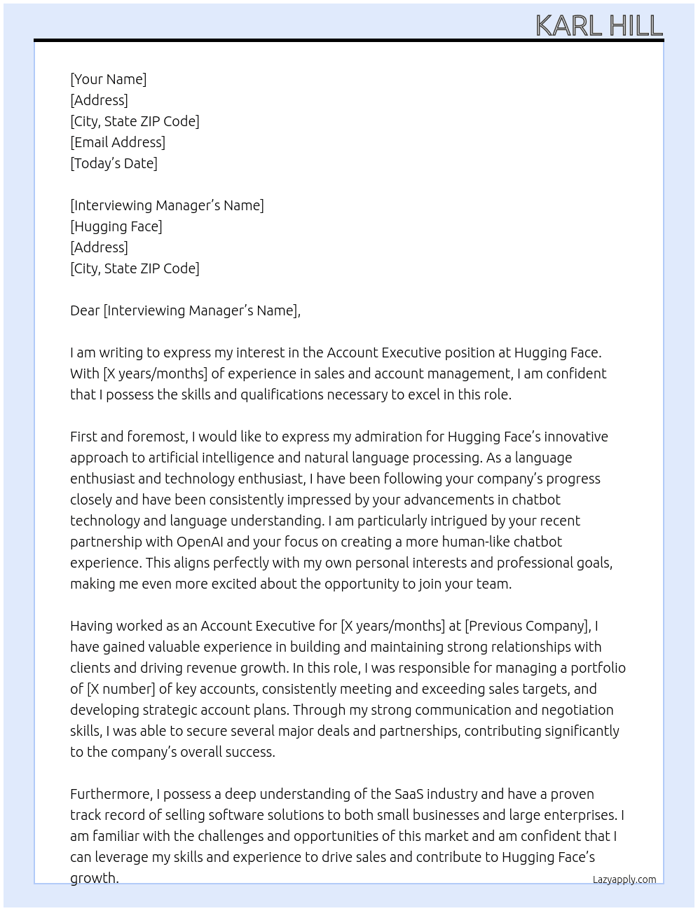 Account Executive At Hugging Face Cover Letter
