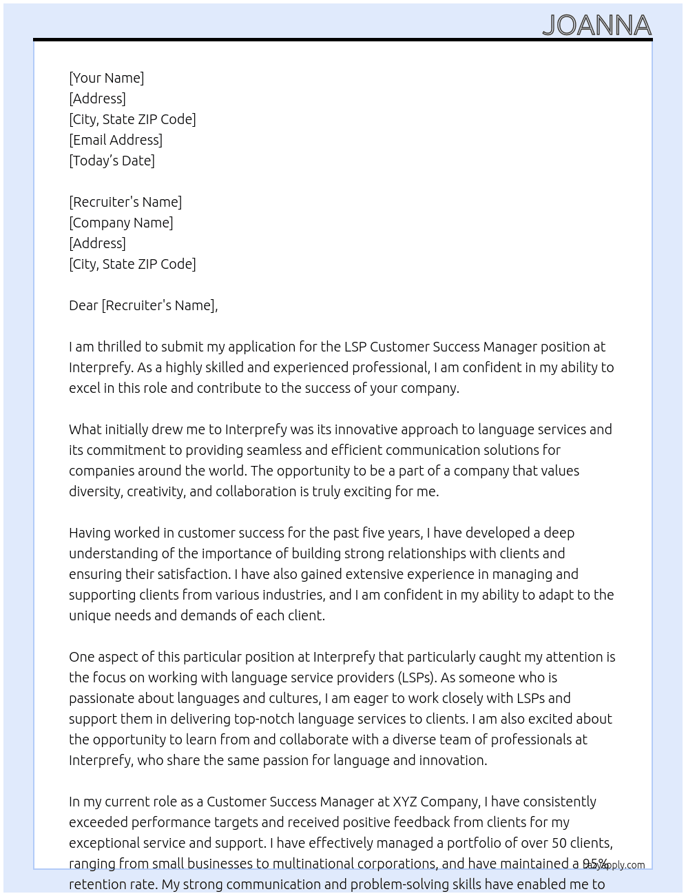 LSP Customer Success Manager At interprefy Cover Letter
