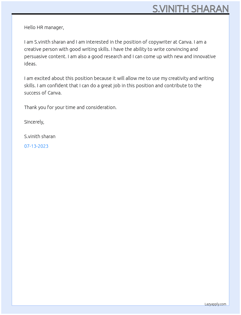 Copy writer  At Canva Cover Letter
