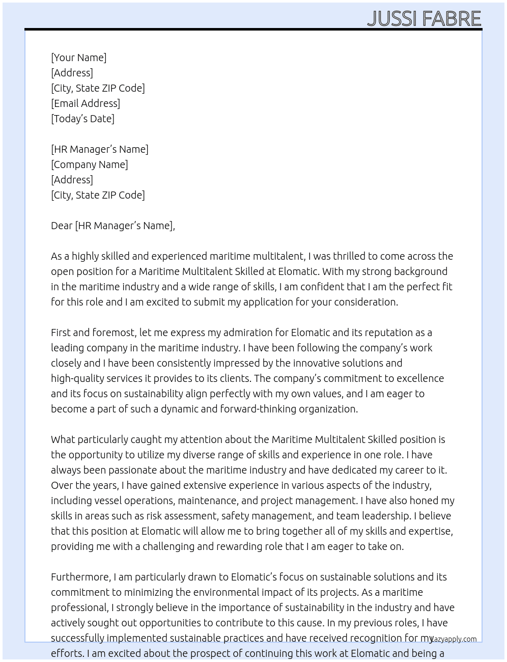 maritime multitalent skilled At elomatic Cover Letter