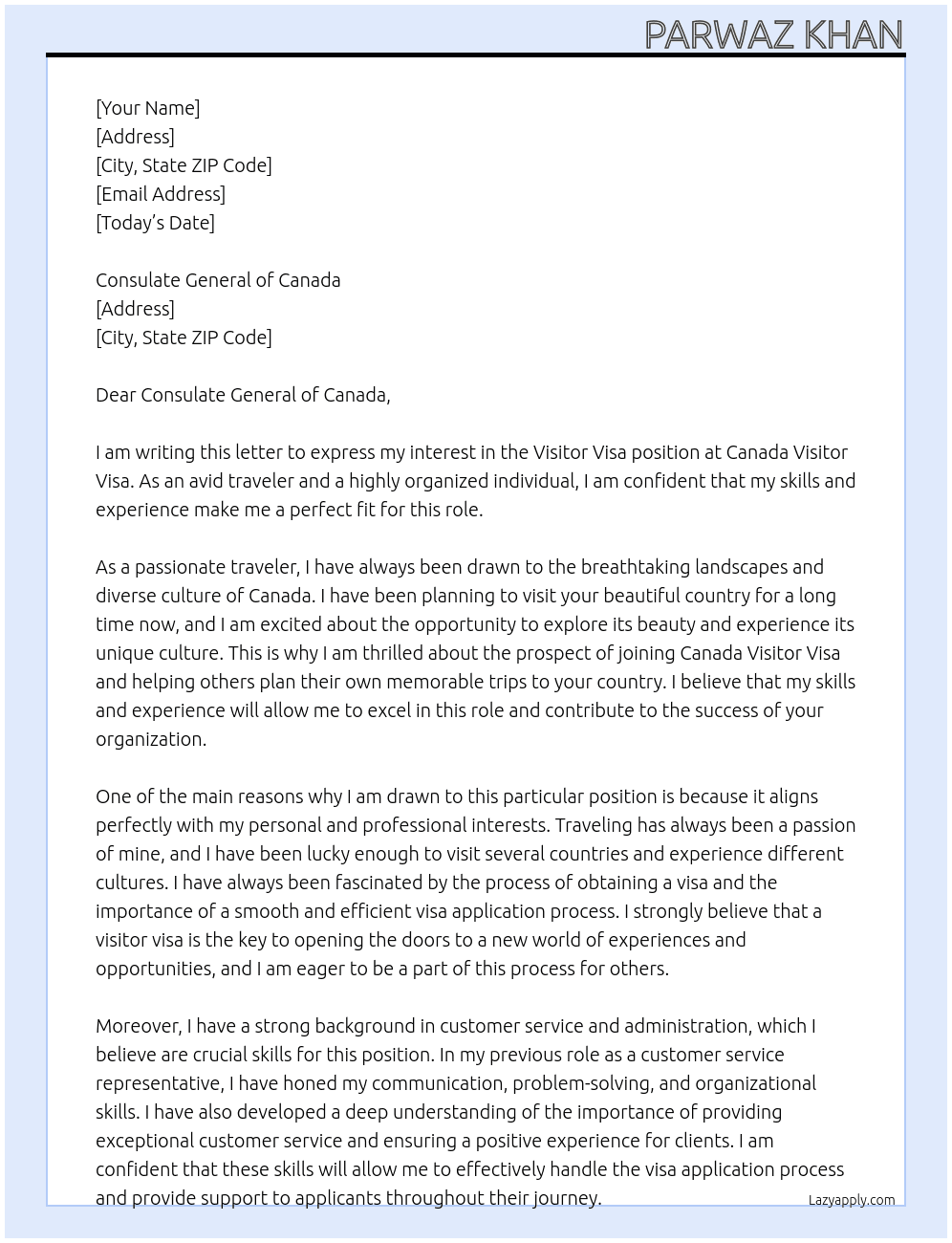 Visitor Visa At Canada Visitor Visa Cover Letter
