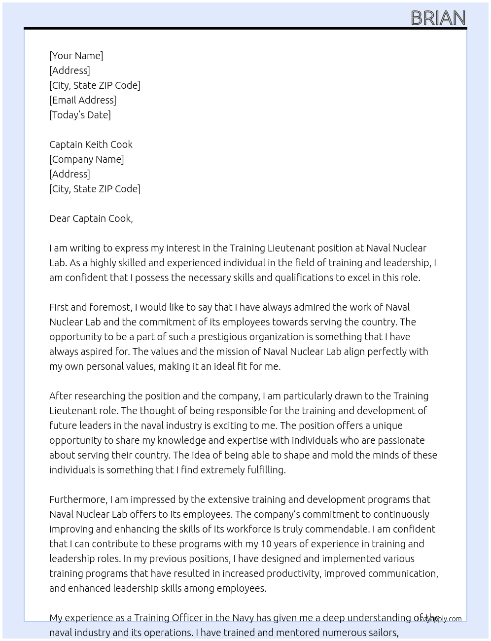 Training Liutenant At Naval Nuclear Lab Cover Letter