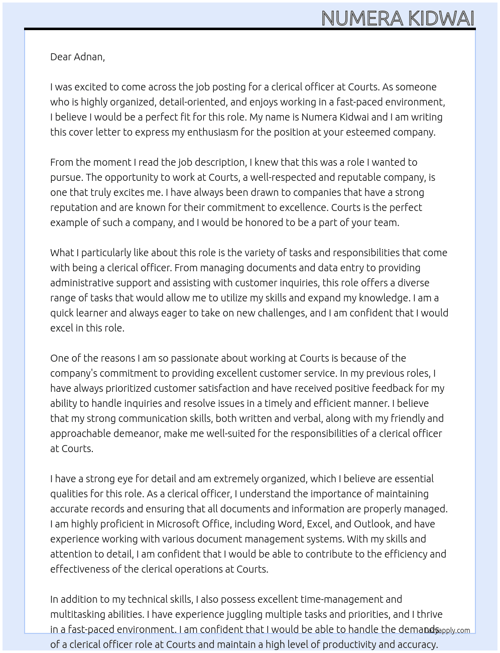 clerical officer At courts Cover Letter