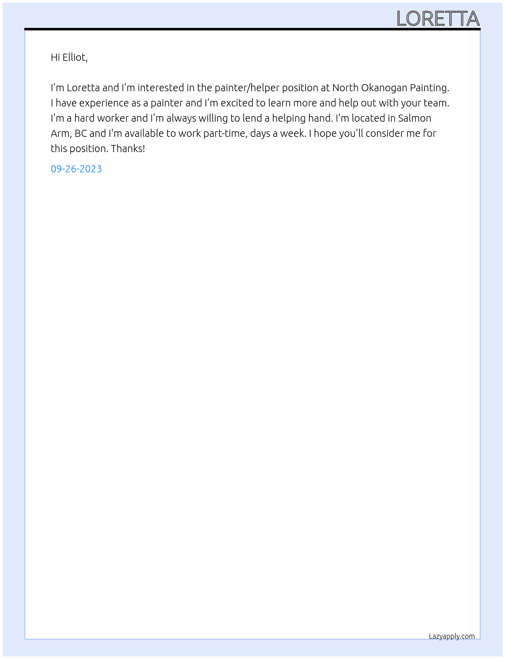 painter / helper At North Okanogan Painting Cover Letter