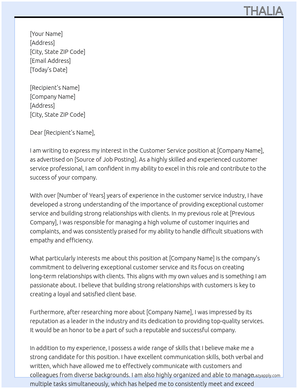 customer services # At complaint Cover Letter