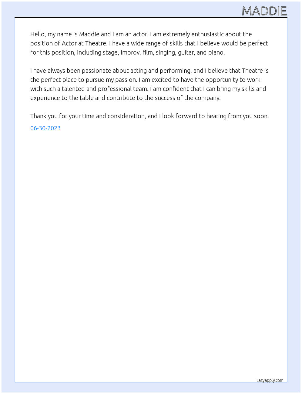 Actor At Theatre Cover Letter