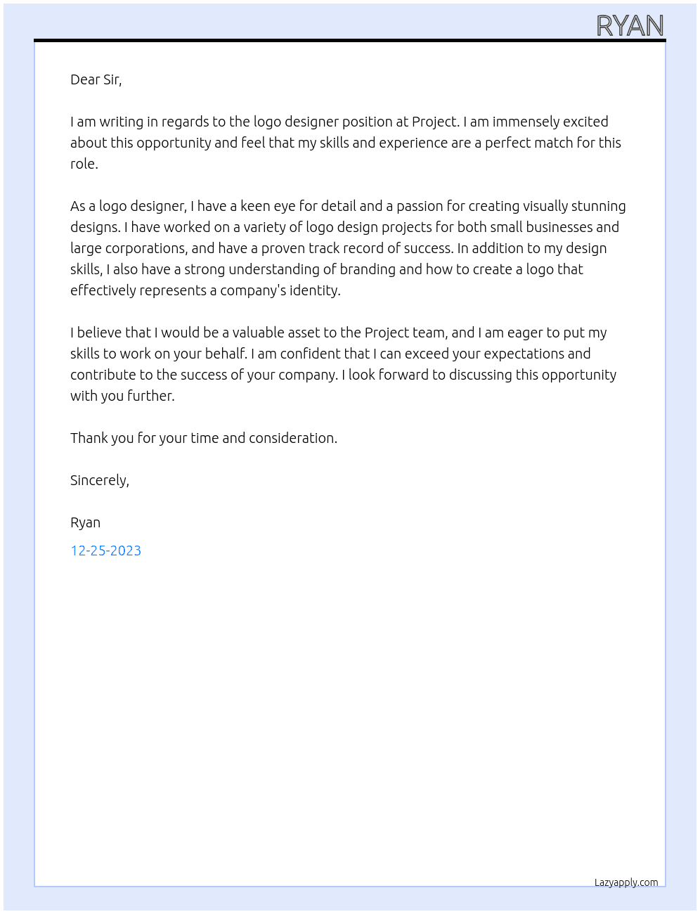 logo designer At Project Cover Letter