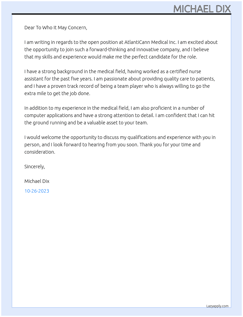 Unknown At AtlantiCann Medical Inc Cover Letter