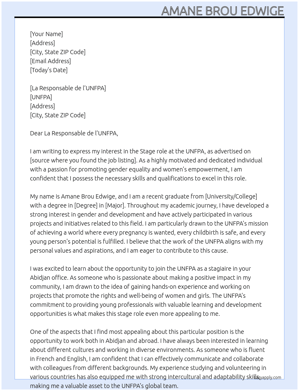 stage At UNFPA Cover Letter