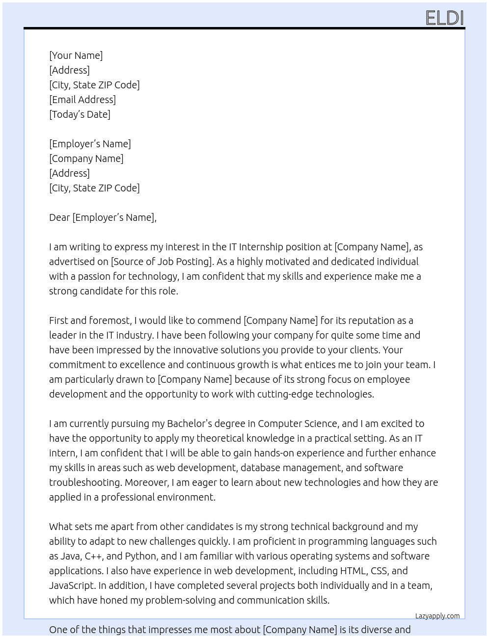 it internship At ii Cover Letter