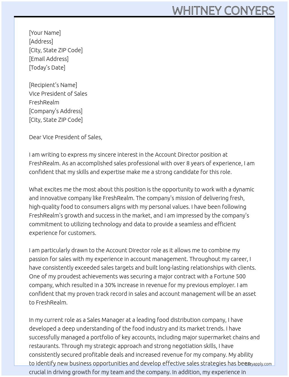 account director At FreshRealm Cover Letter