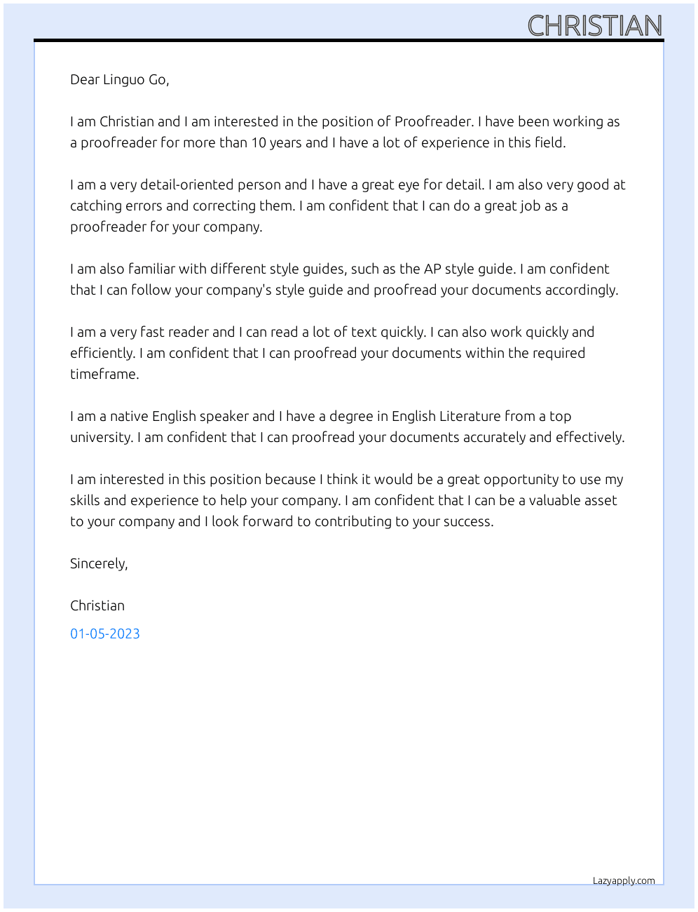 Proofreader At Linguo Go Cover Letter