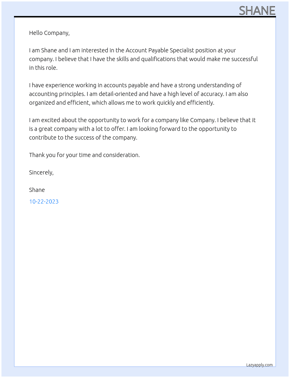 Account Payable Specialist At Company Cover Letter