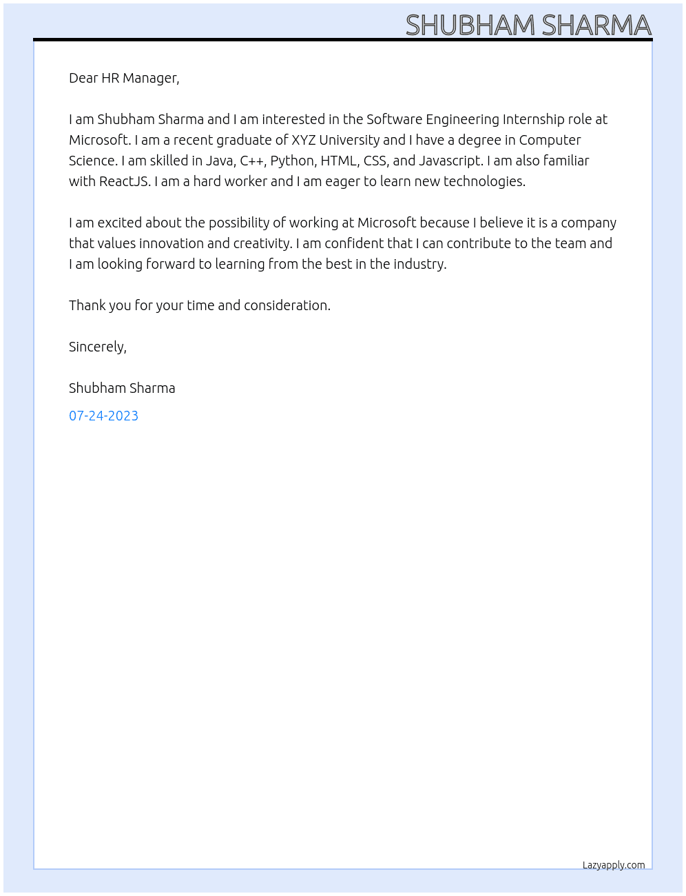 Software Engineering At Microsoft Cover Letter