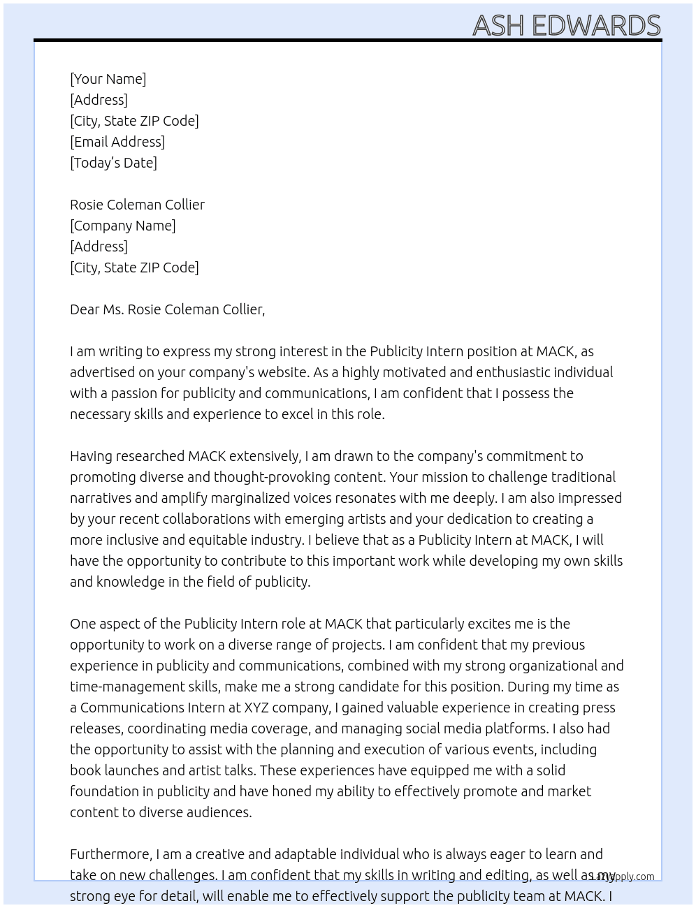 Publicity Intern At MACK Cover Letter