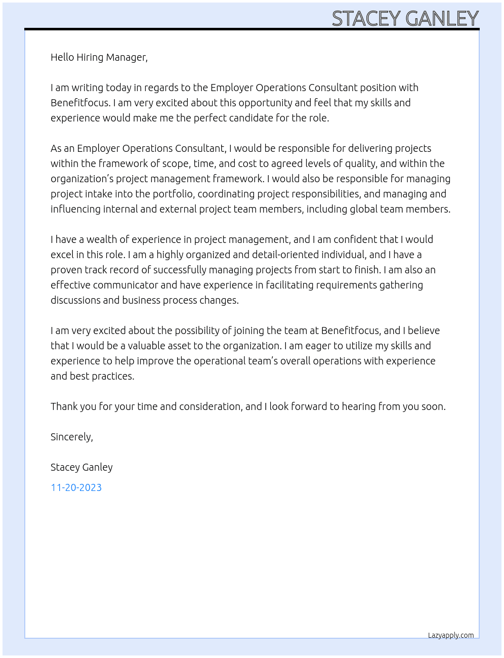 Employer Operations Consultant At Benefitfocus Cover Letter