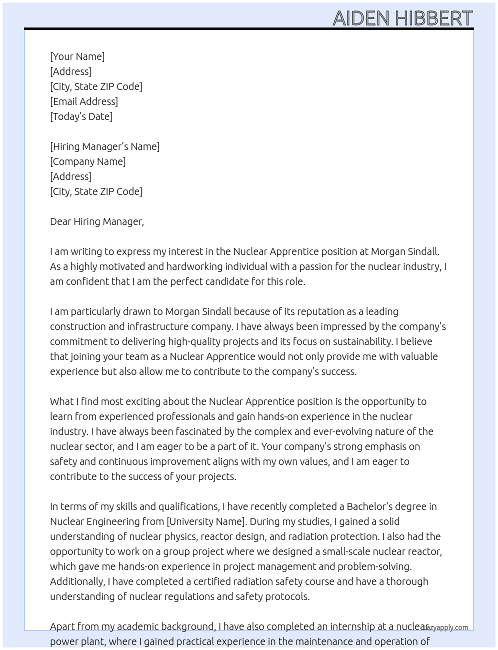 Nuclear apprentice  At Morgan sindall Cover Letter