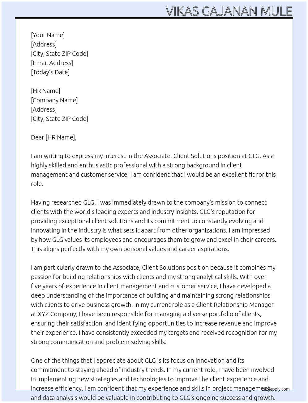 Cover letter for associate, client solutions - LazyApply