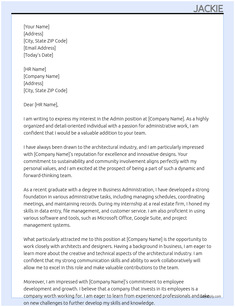 admin At Architect Firm Cover Letter