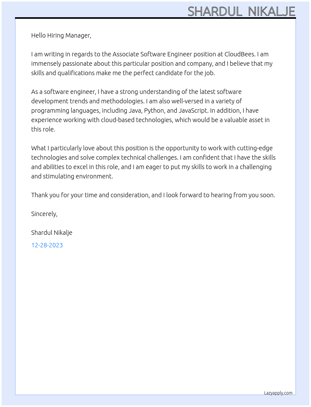 Associate Software  Engineer At CloudBees Cover Letter