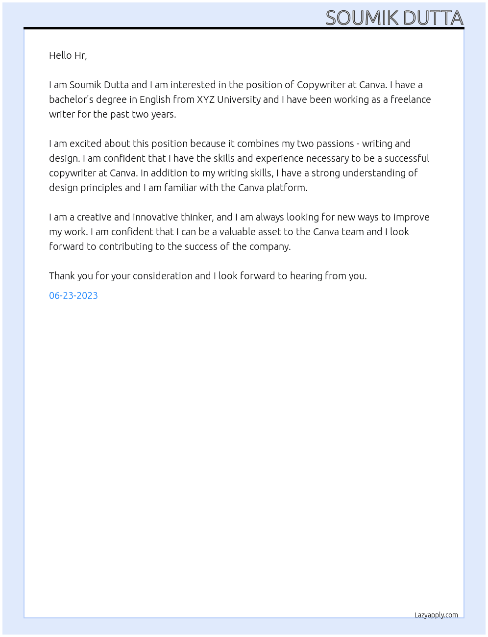 Copywriter At Canva Cover Letter