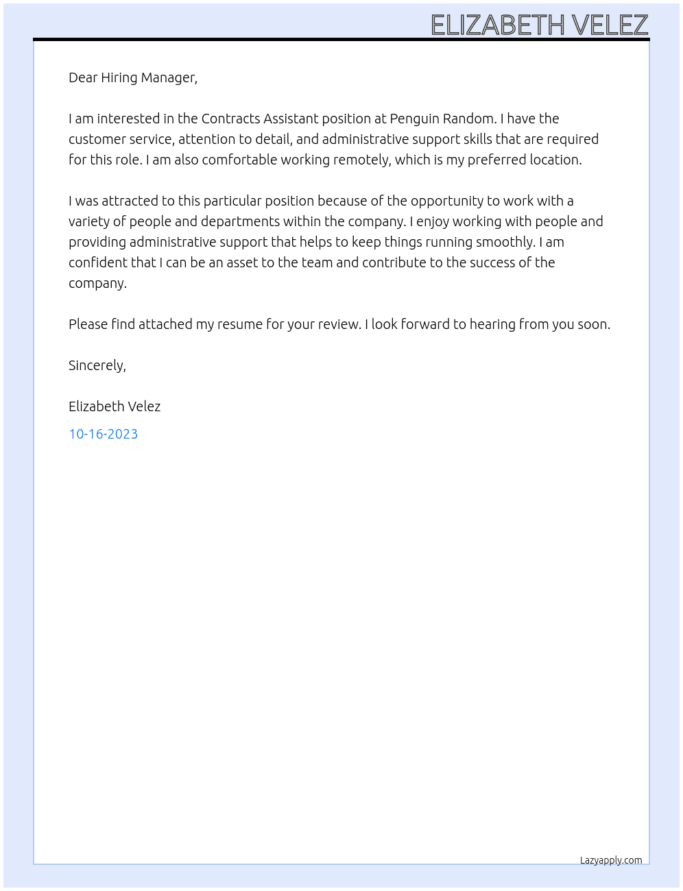 Contracts Assistant At Penguin Random  Cover Letter