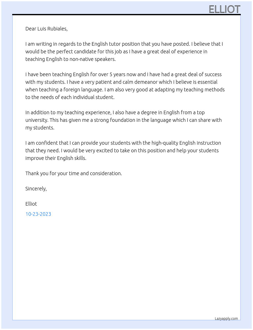 English tutor At none Cover Letter