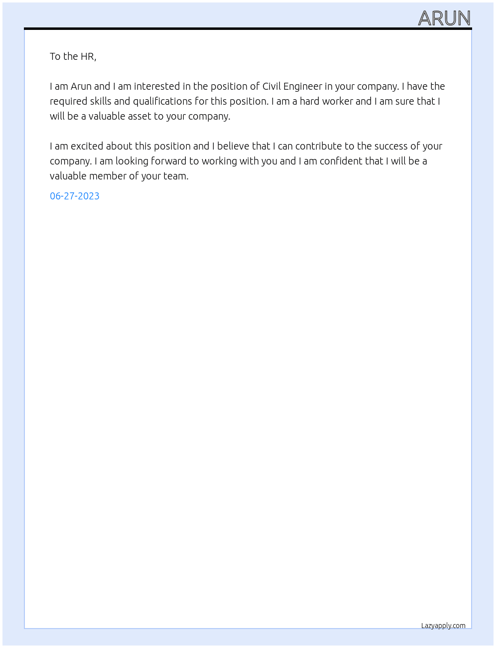 Civil engineer  At Civil engineer  Cover Letter