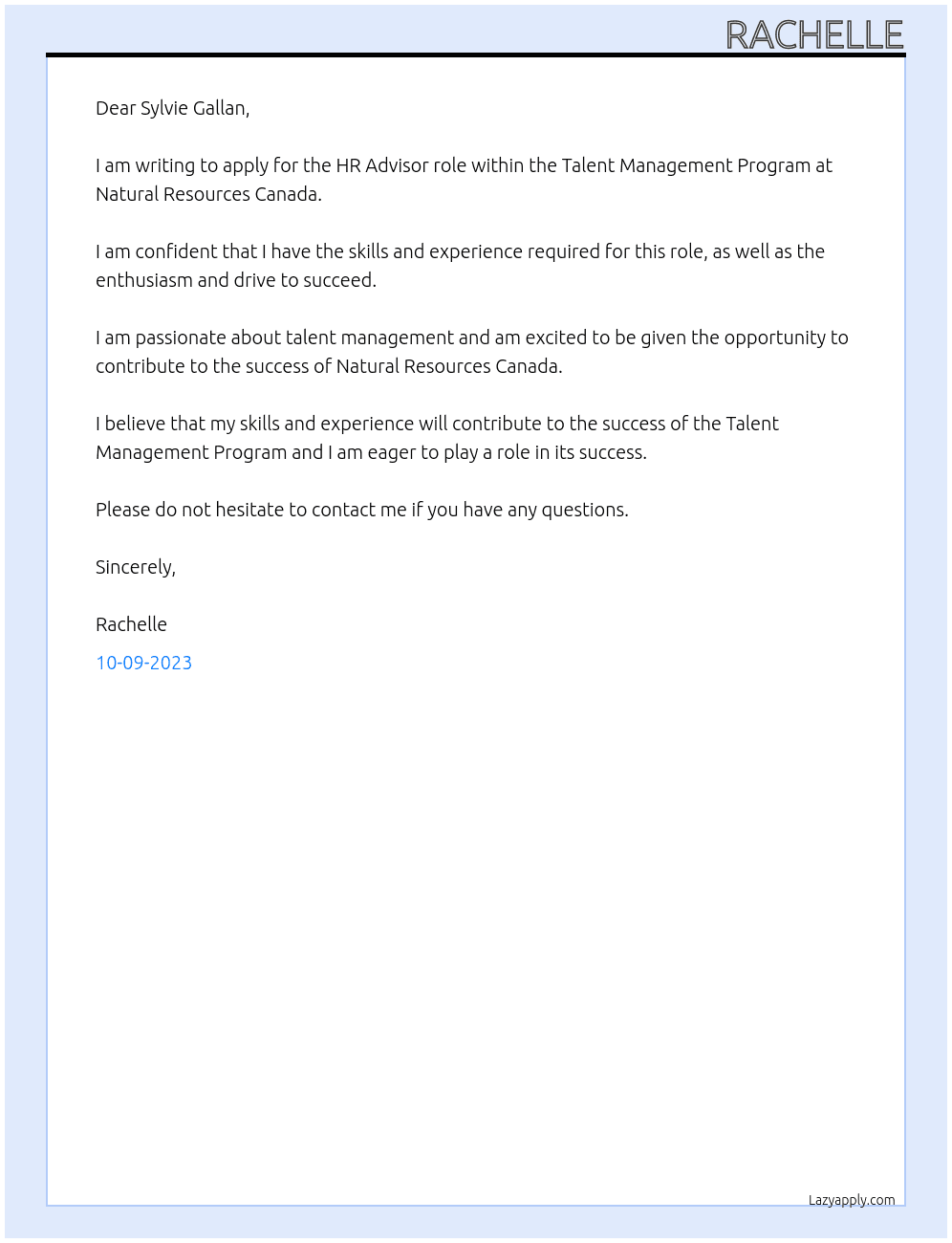 HR Advisor At Natural Resources Canada i Cover Letter