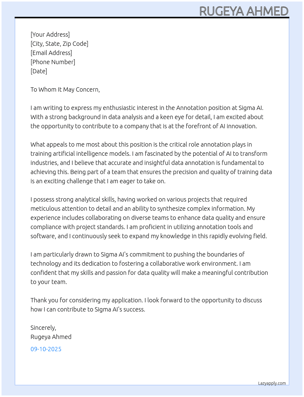 Annotation At Sigma ai Cover Letter